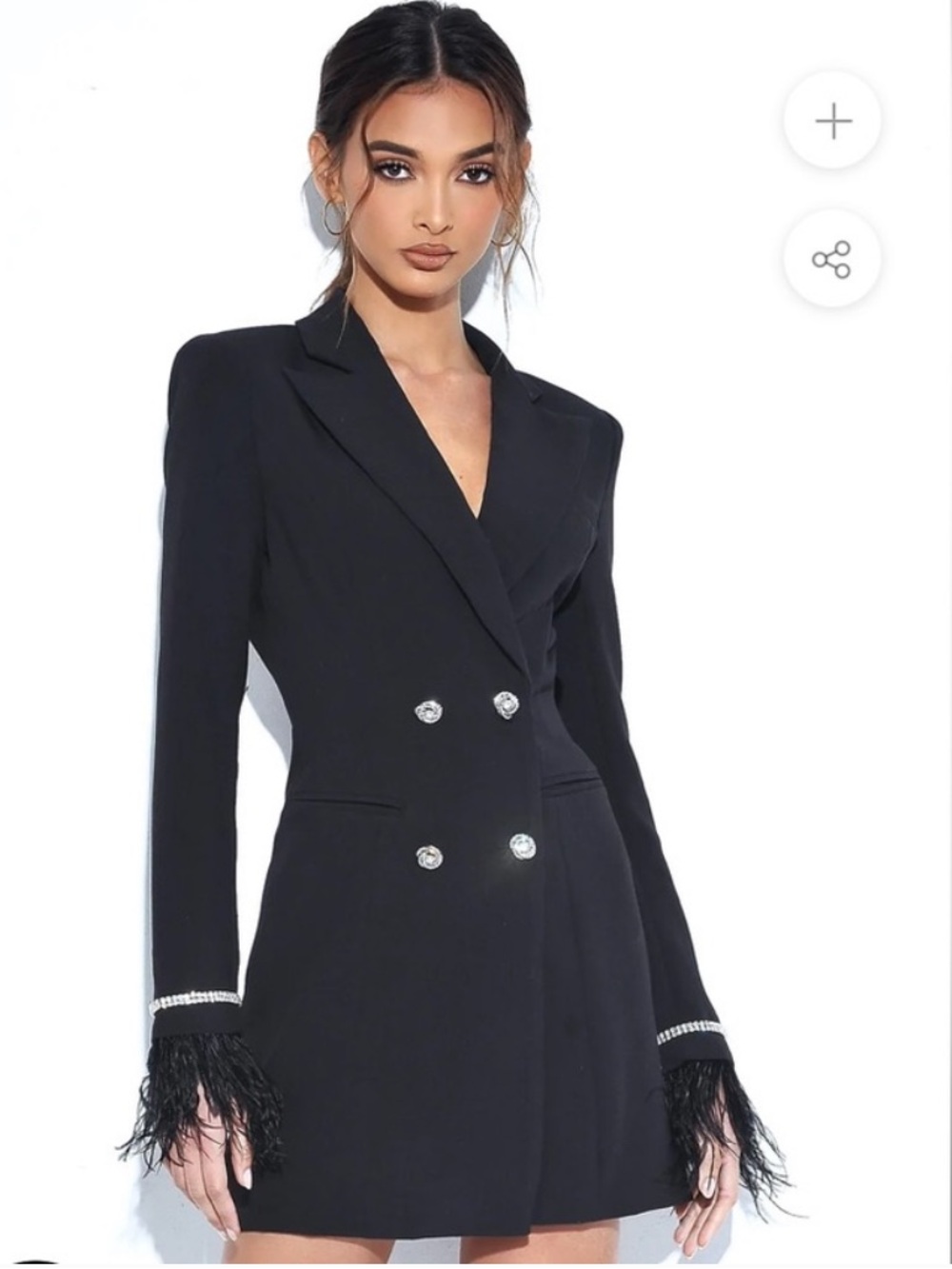 Miss Circle New York Quilla Black Feather Crystal Sleeve Backless Blazer Dress
